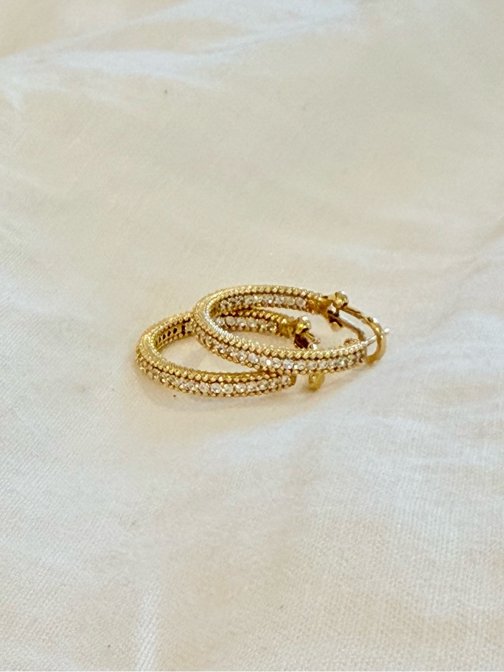 Judith Ripka 925 Silver 14K Gold Plated Diamonique Textured Hoop Earrings